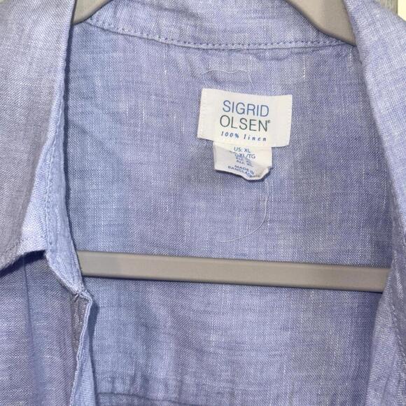 Sigrid Olsen 100% Linen Tunic Top Boho Lagenlook Bohemian Cottagecore Blue XL - Picture 3 of 12